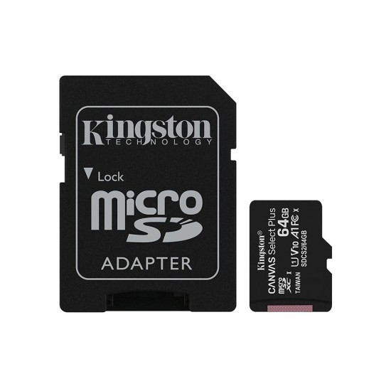 Card de Memorie cu Adaptor, 64GB - Kingston Canvas Select Plus (SDCS2/64GB) - Black