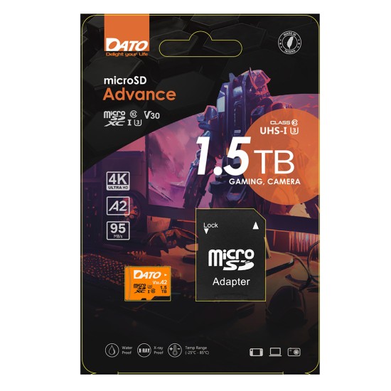 Card de Memorie cu Adaptor, Micro SDXC, 1.5TB, U3, A2, V30 - Dato Advance (DTTF1.5TU3A2V30A) - Black