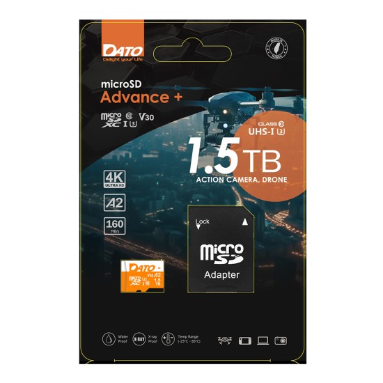 Card de Memorie cu Adaptor, Micro SDXC, 1.5TB, U3, A2, V30 - Dato Advance+ (DTTF1.5TU3A2V30AP) - Black