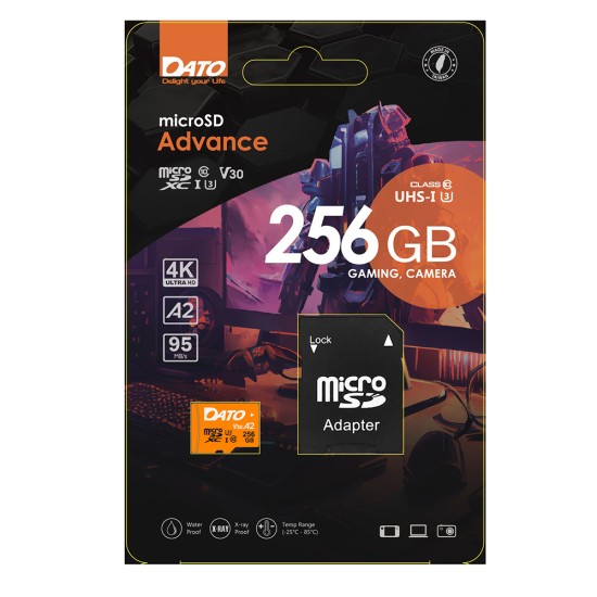 Card de Memorie cu Adaptor, Micro SDXC, 256GB, U3, A2, V30 - Dato Advance (DTTF256GU3A2V30A) - Black