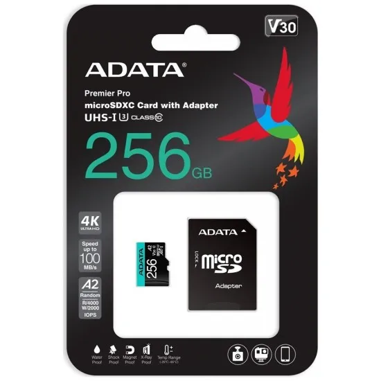 Card de Memorie MicroSDHXC 256GB - Adata (AUSDX256GUI3V30SA2-RA1) - Black Card de Memorie MicroSDHXC 256GB - Adata (AUSDX256GUI3V30SA2-RA1) - Black