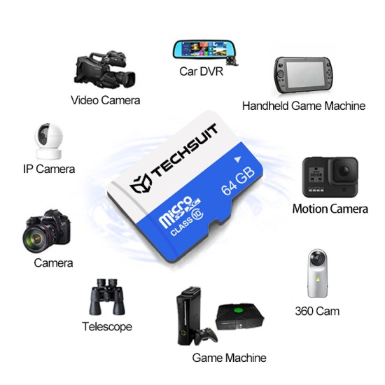 Card de Memorie MicroSDXC 64GB + Adaptor - Techsuit - Black