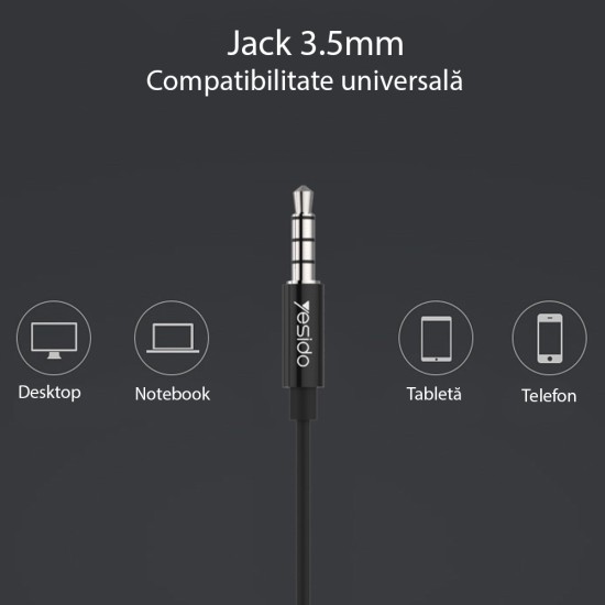 Casti Audio Stereo Jack cu Microfon, 1.2m - Yesido (YH16) - Black