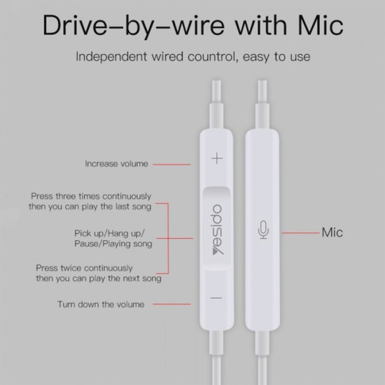 Casti Audio Stereo Lightning cu Microfon, 1.2m - Yesido (YH20) - White