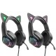 Casti Gaming Jack 3.5mm cu LED si Microfon - Hoco Cat Ears (W107)  - Black / Green