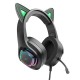 Casti Gaming Jack 3.5mm cu LED si Microfon - Hoco Cat Ears (W107)  - Black / Green