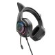 Casti Gaming Jack 3.5mm cu LED si Microfon - Hoco Cat Ears (W107)  - Black / Pink