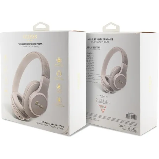 Casti Over-ear, Micro USB, Bluetooth 5.3, 300mAh, IPX4, 40mm - Guess 4G Script (GUBH604GEMP) - Pink Casti Over-ear, Micro USB, Bluetooth 5.3, 300mAh, IPX4, 40mm - Guess 4G Script (GUBH604GEMP) - Pink
