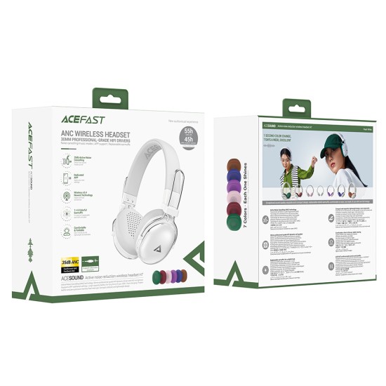 Casti Wireless Type-C, Bluetooth 5.4, IP54, Hi-Fi Sound, 500mAh - Acefast (H7) - Pearl White