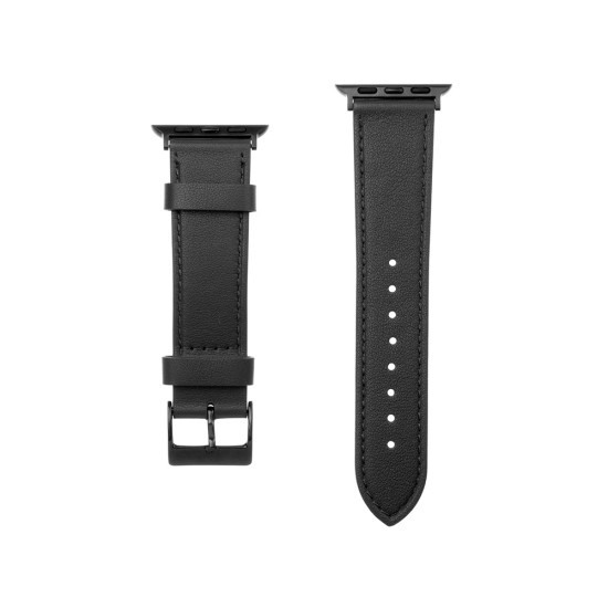 Curea pentru Apple Watch 1/2/3/4/5/6/7/8/9/10/SE/SE 2 (38/40/41/42mm) - Fixed Leather Strap - Black