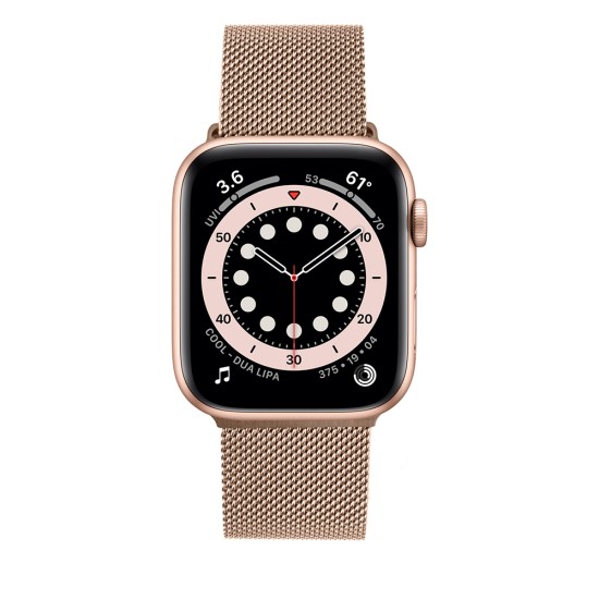 Curea pentru Apple Watch 1/2/3/4/5/6/7/8/9/10/SE/SE 2 (38/40/41/42mm) - Fixed Mesh Strap - Rose Gold