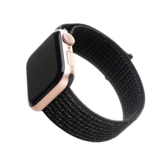 Curea pentru Apple Watch 1/2/3/4/5/6/7/8/9/10/SE/SE 2 (38/40/41/42mm) - Fixed Nylon Strap - Reflective Black