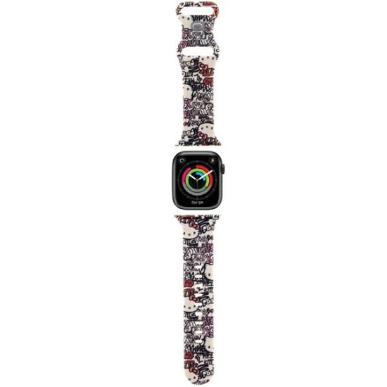 Curea pentru Apple Watch 1/2/3/4/5/6/7/8/9/10/SE/SE 2 (38/40/41/42mm) - Hello Kitty Strap Silicone Tags Graffiti (HKAWMSDGPTE) - Beige