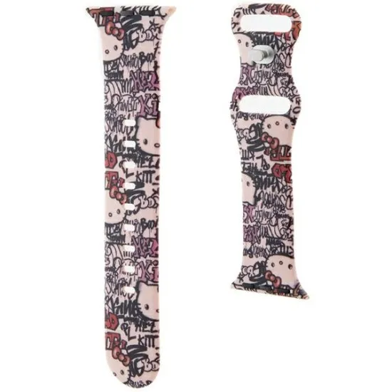 Curea pentru Apple Watch 1/2/3/4/5/6/7/8/9/10/SE/SE 2 (38/40/41/42mm) - Hello Kitty Strap Silicone Tags Graffiti (HKAWMSDGPTP) - Pink Curea pentru Apple Watch 1/2/3/4/5/6/7/8/9/10/SE/SE 2 (38/40/41/42mm) - Hello Kitty Strap Silicone Tags Graffiti (HKAWMSDGPTP) - Pink