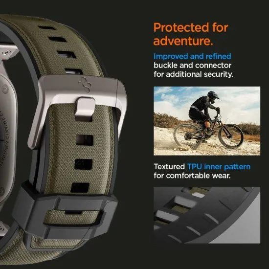 Curea pentru Apple Watch 1/2/3/4/5/6/7/8/9/10/SE/SE 2/Ultra/Ultra 2 (42/44/45/46/49mm) - Spigen DuraPro Armor - Military Green