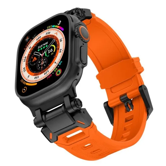 Curea pentru Apple Watch 1/2/3/4/5/6/7/8/9/SE/SE 2/Ultra/Ultra 2 (42/44/45/49mm) - Techsuit Watchband (W064) - Titanium Black Orange