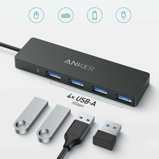 Docking Station, 5Gbps, 20cm, Type-C la 4x USB - Anker (A8309G11) - Black