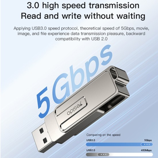 Flash Drive USB 5Gbps, 265GB - Yesido (FL16) - Silver