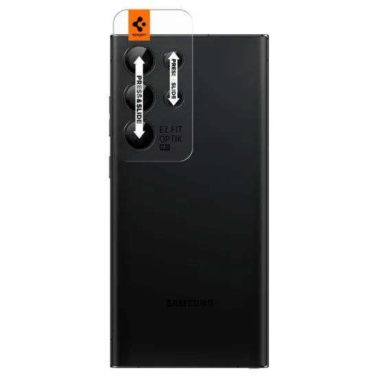 Folie Camera pentru Samsung Galaxy S23 Ultra (set 2) - Spigen Optik.tR EZ FIT - Black Folie Camera pentru Samsung Galaxy S23 Ultra (set 2) - Spigen Optik.tR EZ FIT - Black