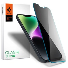 Folie pentru iPhone 13/ iPhone 13 Pro / iPhone 14 / iPhone 16e - Spigen Glas.tR Slim - Privacy Folie pentru iPhone 13/ iPhone 13 Pro / iPhone 14 / iPhone 16e - Spigen Glas.tR Slim - Privacy