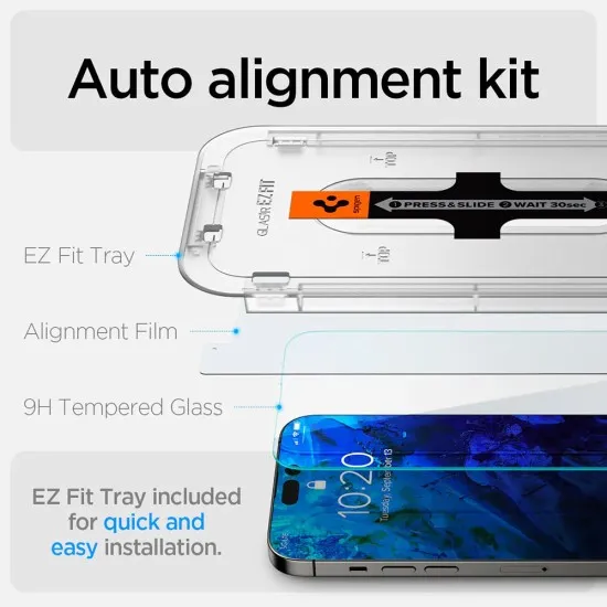 Folie pentru iPhone 14 Pro Max (set 2) - Spigen Glas.tR EZ FIT - Clear Folie pentru iPhone 14 Pro Max (set 2) - Spigen Glas.tR EZ FIT - Clear