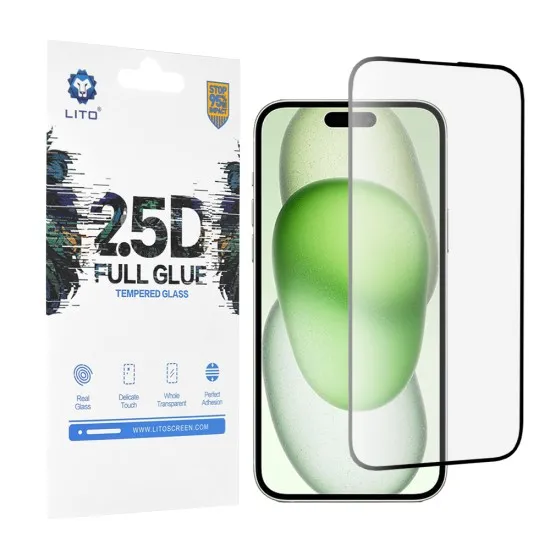 Folie pentru iPhone 15 Plus - Lito 2.5D FullGlue Glass - Black Folie pentru iPhone 15 Plus - Lito 2.5D FullGlue Glass - Black