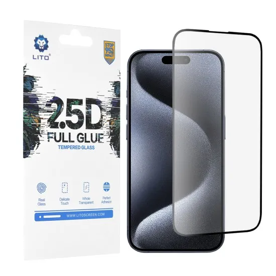 Folie pentru iPhone 15 Pro - Lito 2.5D FullGlue Glass - Black Folie pentru iPhone 15 Pro - Lito 2.5D FullGlue Glass - Black