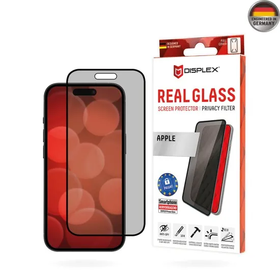 Folie pentru iPhone 16 Plus - Displex Real Glass Privacy Full Cover - Black Folie pentru iPhone 16 Plus - Displex Real Glass Privacy Full Cover - Black