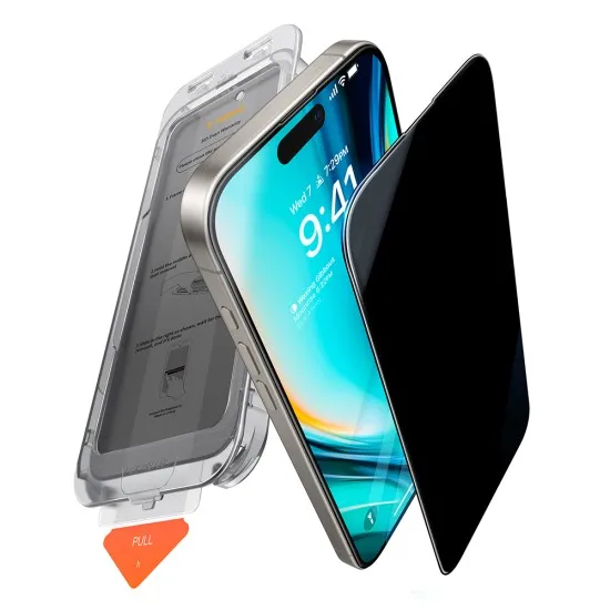 Folie pentru iPhone 16 Plus - Torras GlassGo Install Master Privacy - Clear Folie pentru iPhone 16 Plus - Torras GlassGo Install Master Privacy - Clear