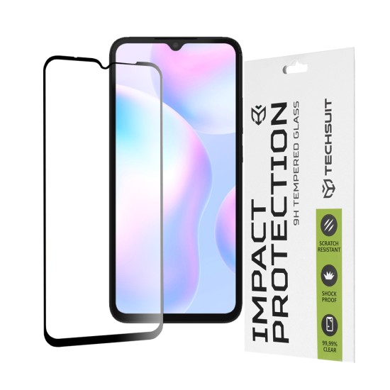 Folie pentru Xiaomi Redmi 9 / Redmi 9A / Redmi 9AT / Redmi 9C / Redmi 9C NFC / Redmi 10A - Techsuit 111D Full Cover / Full Glue Glass - Black