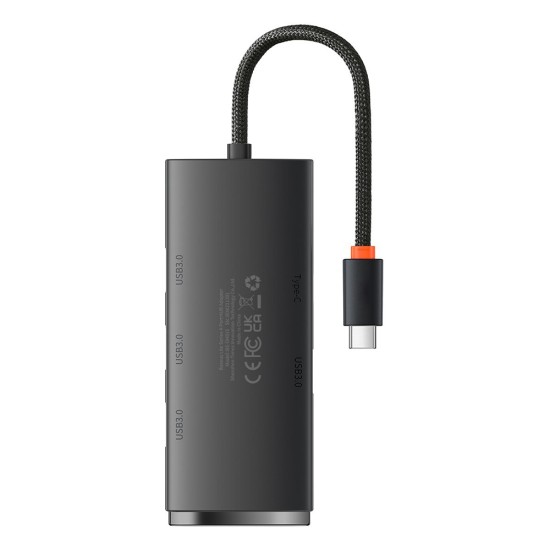 Hub Type-C la 4x USB 3.0, Type-C, 0.25m - Baseus Lite Series (WKQX030301) - Black