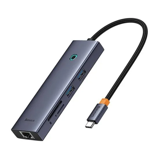 Hub Type-C la HDMI, 2x USB, Type-C, RJ45, SD, TF - Baseus UltraJoy (B00052805813-00) - Space Grey Hub Type-C la HDMI, 2x USB, Type-C, RJ45, SD, TF - Baseus UltraJoy (B00052805813-00) - Space Grey