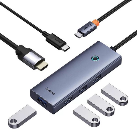 Hub Type-C la HDMI, 4xUSB, Type-C, 4K@60Hz - Baseus UltraJoy (B00052807813-01) - Space Grey