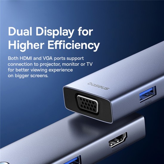 Hub Type-C la HDMI, VGA, 4xUSB, Type-C, 4K@60Hz - Baseus UltraJoy (B00052803811-01) - Space Grey