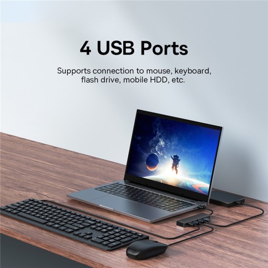 Hub USB la 4x USB 3.0, 5Gbps, 50cm - Baseus UltraJoy Series (B0005280B111-02) - Black