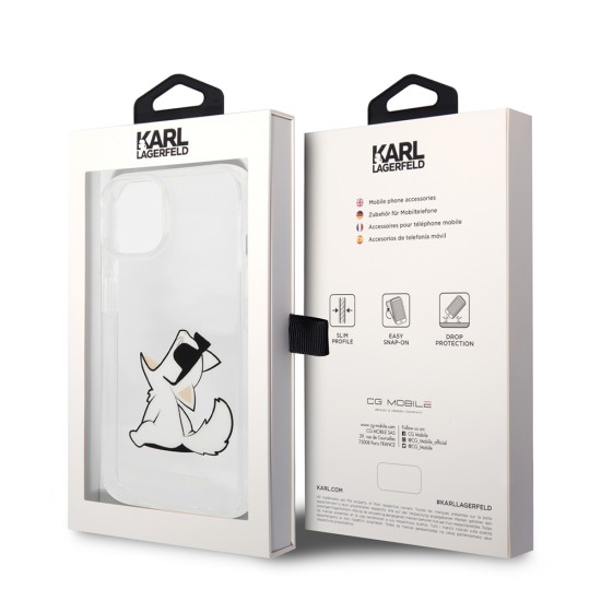 Husa iPhone 14 Plus / iPhone 15 Plus - Karl Lagerfeld Hardcase Transparent (KLHCP14MCFNRC) - Choupette Fun