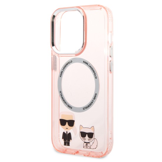 Husa iPhone 14 Pro - Karl Lagerfeld Hardcase MagSafe (KLHMP14LHKCP) - Pink Karl & Choupette Aluminium