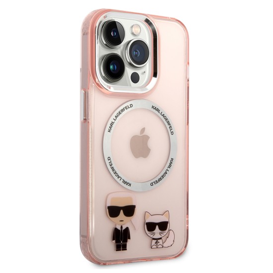 Husa iPhone 14 Pro - Karl Lagerfeld Hardcase MagSafe (KLHMP14LHKCP) - Pink Karl & Choupette Aluminium