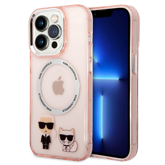 Husa iPhone 14 Pro - Karl Lagerfeld Hardcase MagSafe (KLHMP14LHKCP) - Pink Karl & Choupette Aluminium