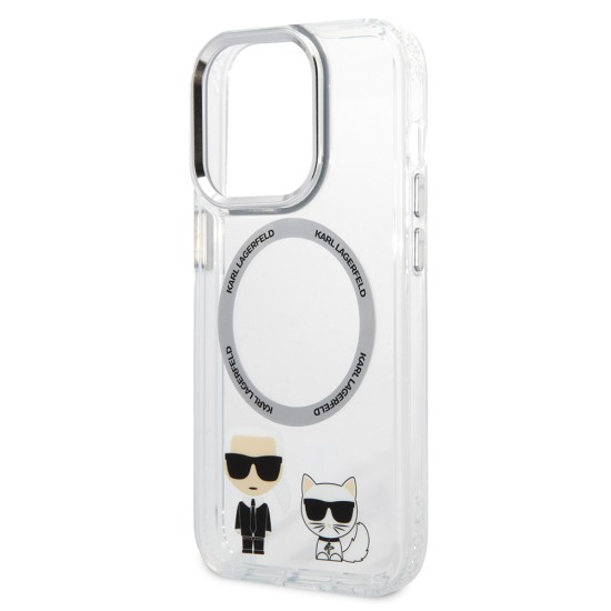 Husa iPhone 14 Pro - Karl Lagerfeld Hardcase MagSafe (KLHMP14LHKCT) - Transparent Karl & Choupette Aluminium