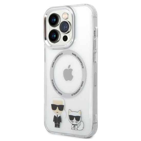 Husa iPhone 14 Pro - Karl Lagerfeld Hardcase MagSafe (KLHMP14LHKCT) - Transparent Karl & Choupette Aluminium