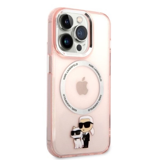 Husa iPhone 14 Pro - Karl Lagerfeld Hardcase MagSafe (KLHMP14LHNKCIP) - Pink Iconic Karl&Choupette