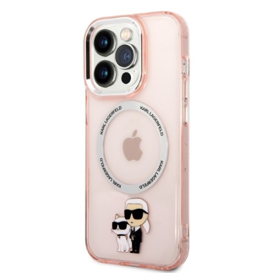 Husa iPhone 14 Pro - Karl Lagerfeld Hardcase MagSafe (KLHMP14LHNKCIP) - Pink Iconic Karl&Choupette