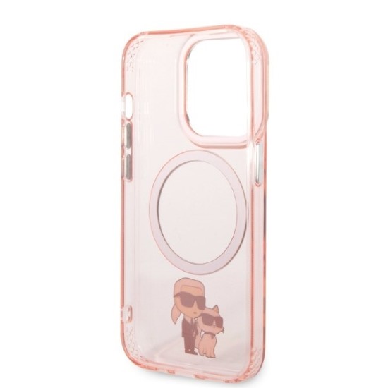 Husa iPhone 14 Pro - Karl Lagerfeld Hardcase MagSafe (KLHMP14LHNKCIP) - Pink Iconic Karl&Choupette