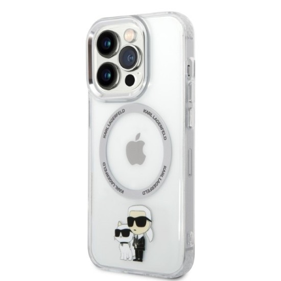 Husa iPhone 14 Pro - Karl Lagerfeld Hardcase MagSafe (KLHMP14LHNKCIT) - Transparent Iconic Karl&Choupette