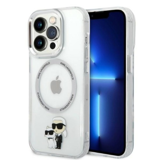 Husa iPhone 14 Pro - Karl Lagerfeld Hardcase MagSafe (KLHMP14LHNKCIT) - Transparent Iconic Karl&Choupette