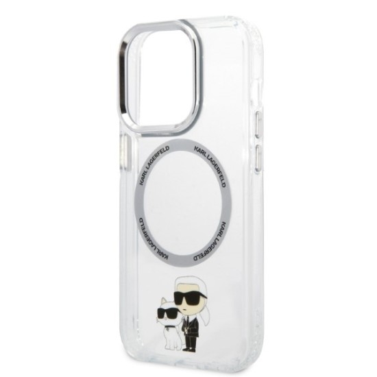 Husa iPhone 14 Pro - Karl Lagerfeld Hardcase MagSafe (KLHMP14LHNKCIT) - Transparent Iconic Karl&Choupette