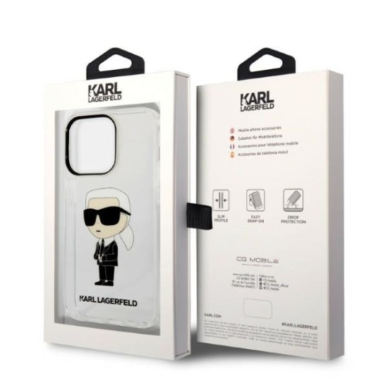 Husa iPhone 14 Pro - Karl Lagerfeld Hardcase Transparent (KLHCP14LHNIKTCT) - Ikonik Karl Lagerfeld