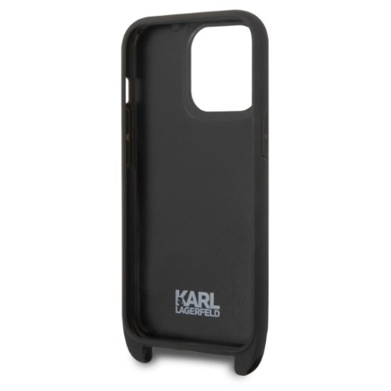 Husa iPhone 14 Pro - Karl Lagerfeld Hardcase with Strap (KLHCP14LSTMMK) - Monogram Plaque Logo