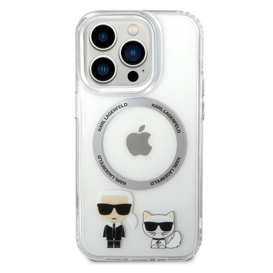 Husa iPhone 14 Pro Max - Karl Lagerfeld Hardcase MagSafe (KLHMP14XHKCT) - Transparent Karl & Choupette Aluminium